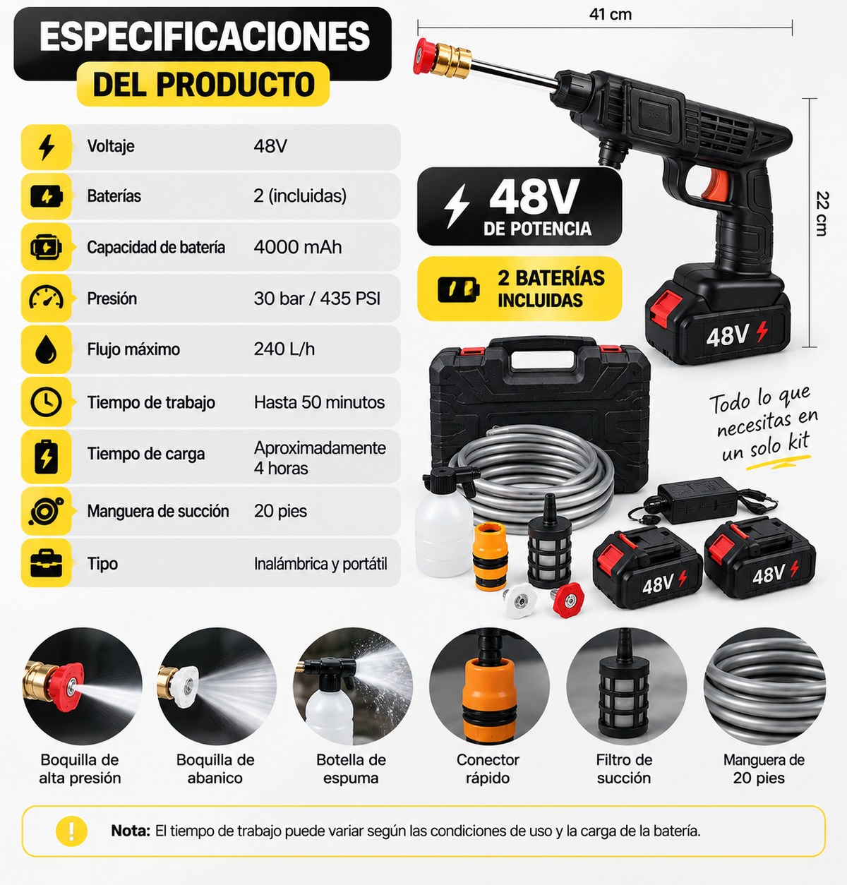 HIDROLAVADORA PORTÁTIL 48V + 2 BATERÍAS